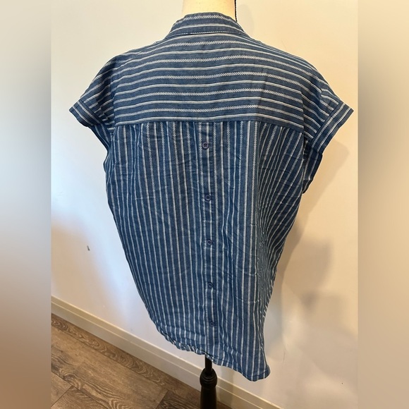 Unbranded  Blue Striped Short Sleeve Shirt SZ M/L - Picture 5 of 5